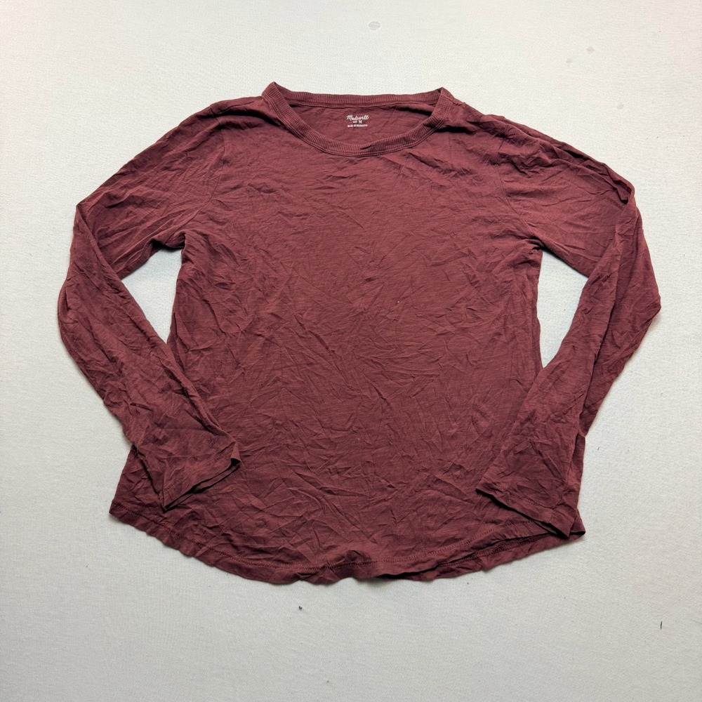 Madewell Long Sleeve Tee Women Medium Burgundy Excellent Slub Knit Crewneck Top